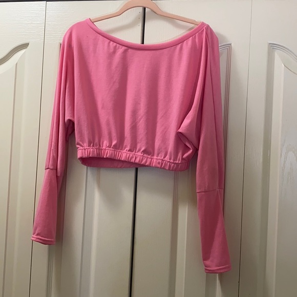 Pink Sexy Long Sleeve Oblique Collar One Shoulder Regular Solid Two Pieces - Picture 3 of 6